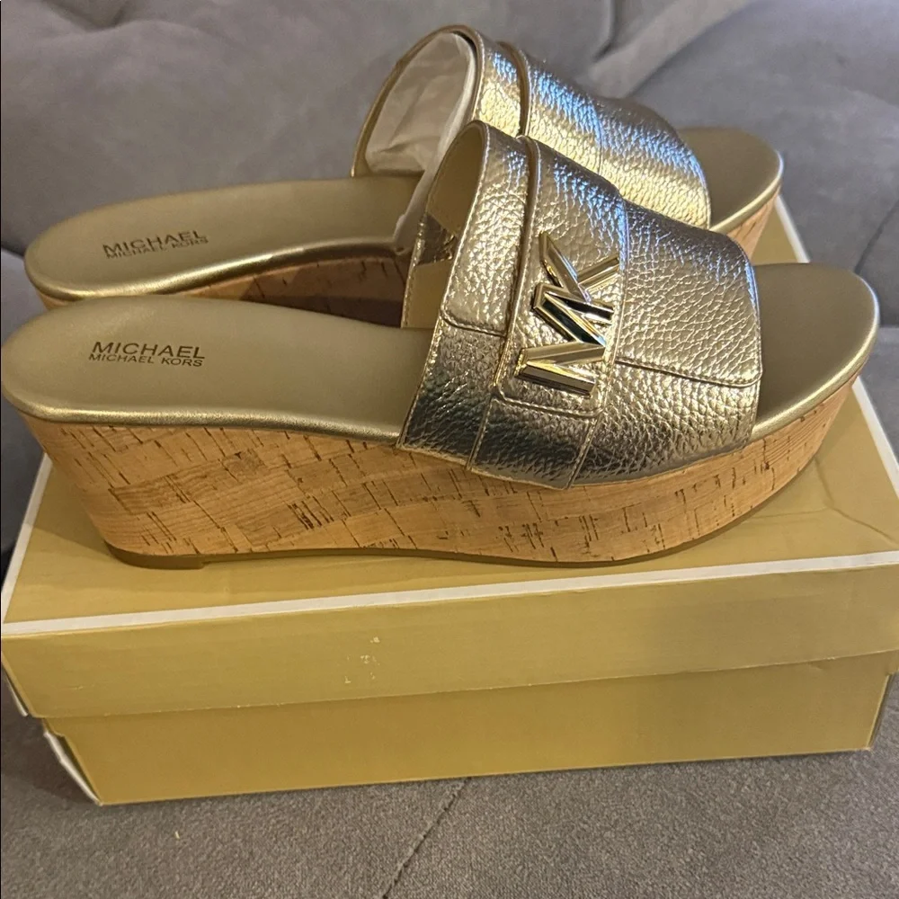 Michael Kors Metallic Gold Platform Slide Mules